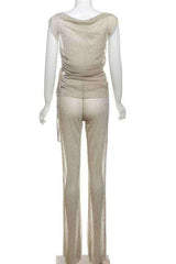 Sexy SeeThrough Drawstring Pants Crop Top Night Out Set image 5