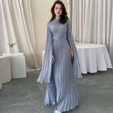 O-Neck Long Sleeve  Evening Dress - L, Ethereal Blue image