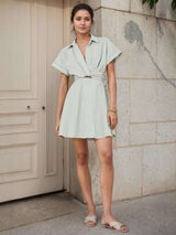 Stylish Striped Tie-Front Summer Dress - S, Light Blue image