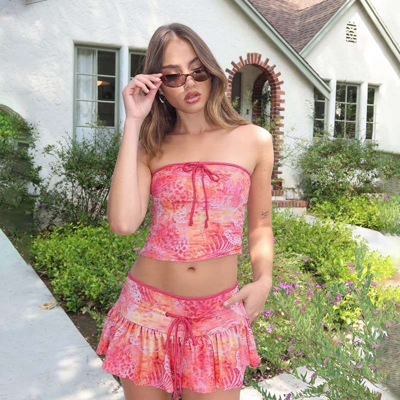 Tie-Dye Strapless Crop Top & Ruffled Mini Skirt Set image 5