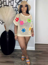 Colorful Floral Top - M, Beige image