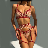 Embroidered Lingerie Set - S, Red image