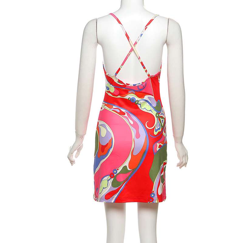 Abstract Print Cowl Neck Sleeveless Dress image 4