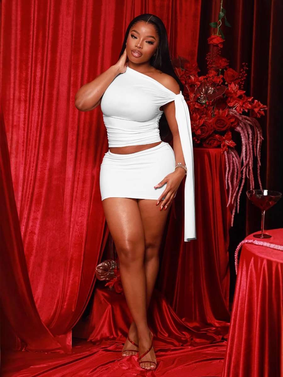 One-Shoulder Mini Skirt Set - XL, White image
