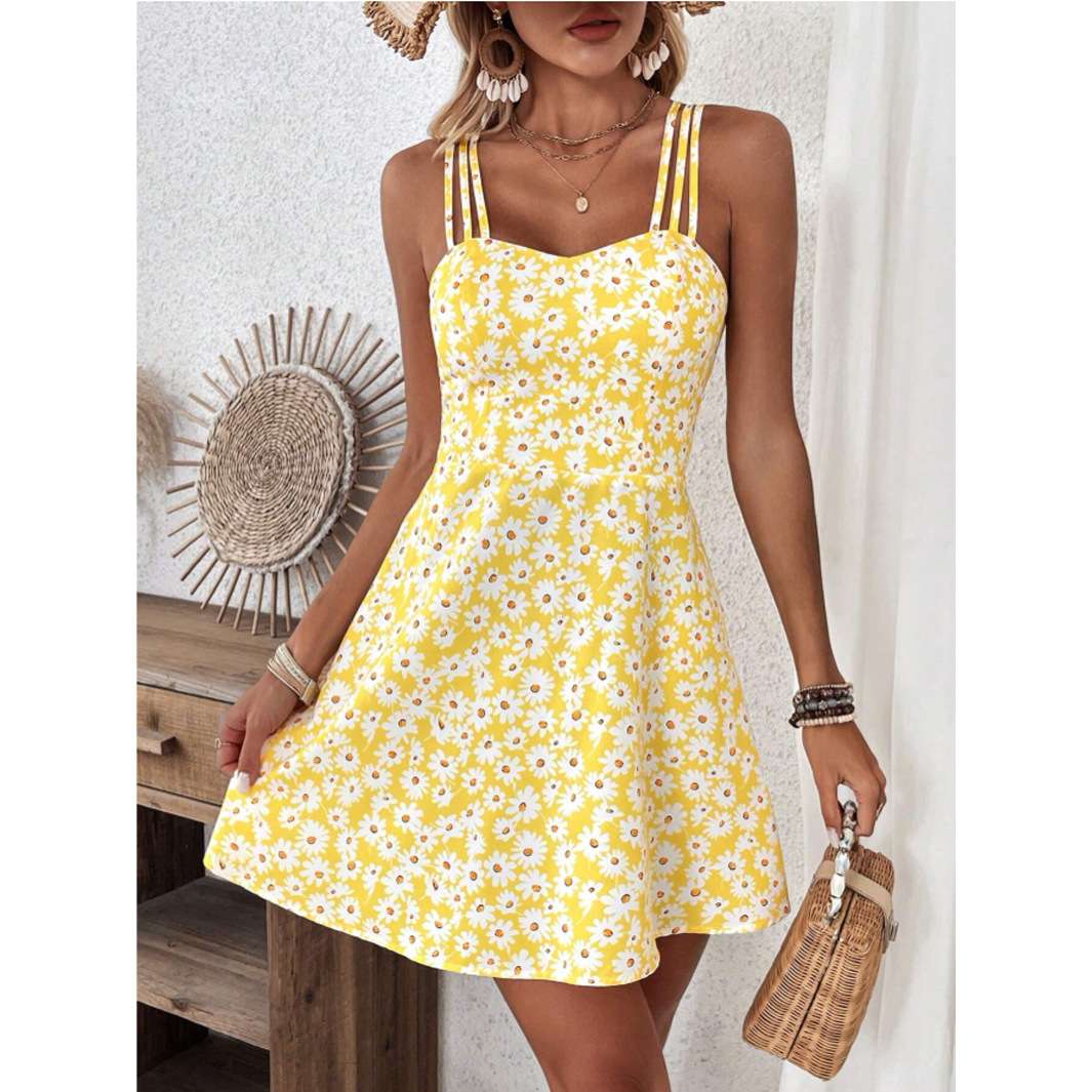 Daisy Print Summer Dress with Spaghetti Straps image 2