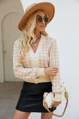 Houndstooth Knit Cardigan - L, Beige image