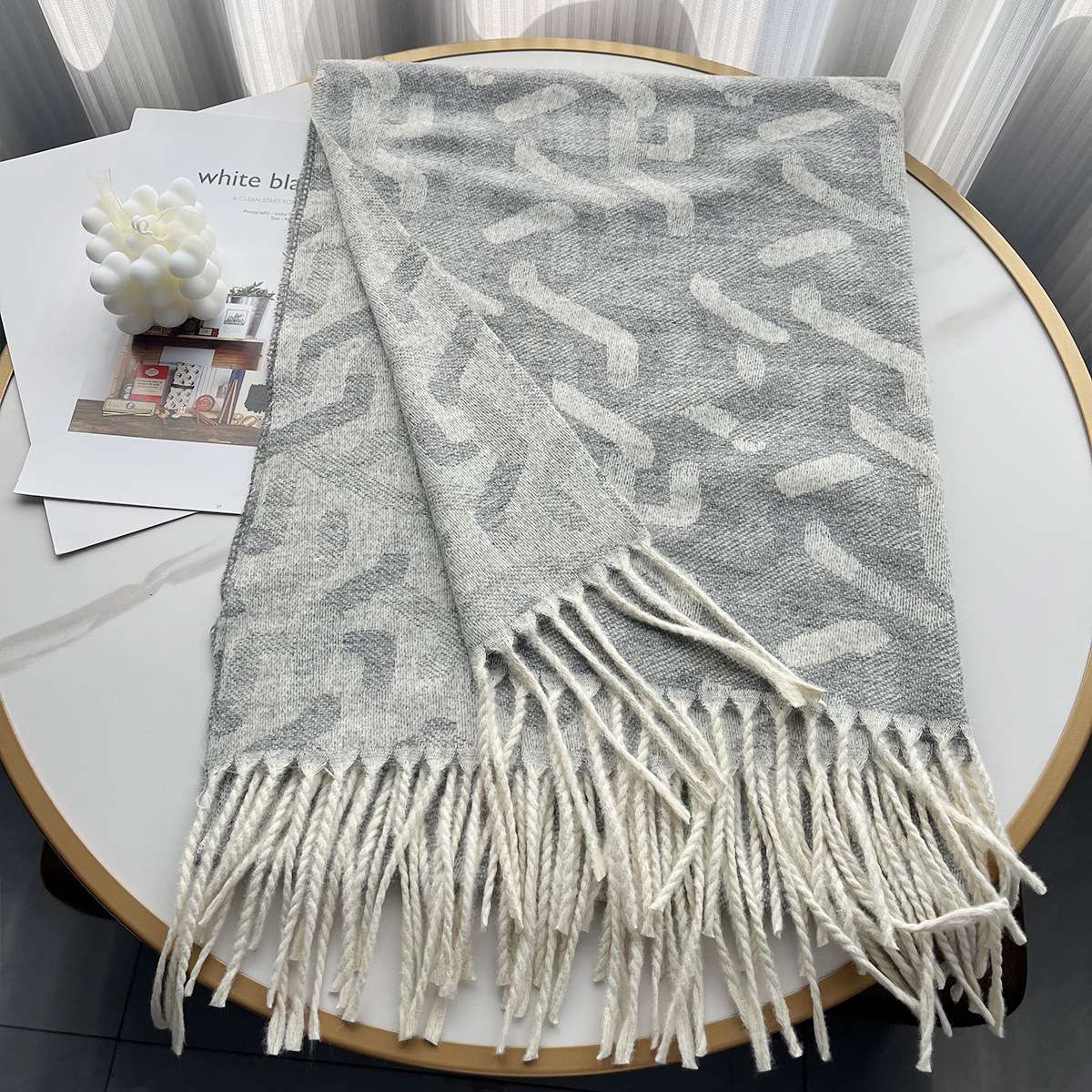 Winter Fashion Luxury Shawl with fringes - Free Size, Light Grey image