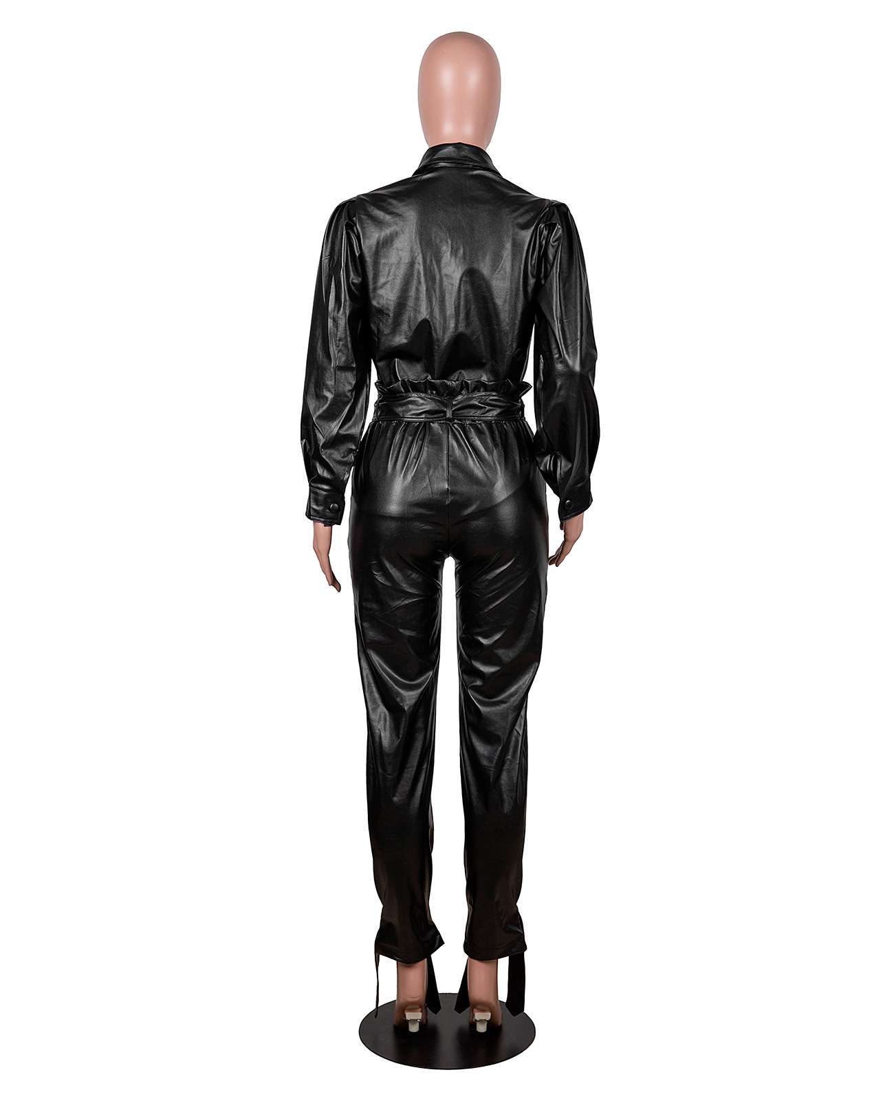 Pocket Belted PU Leather Jumpsuit image 2