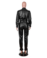 Pocket Belted PU Leather Jumpsuit image 2