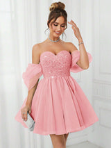 Elegant Off-Shoulder Pink Cocktail Dress image 2