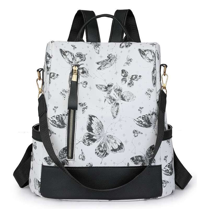 Fashionable Printed Backpack Casual Bag - Free Size, Multi Black image