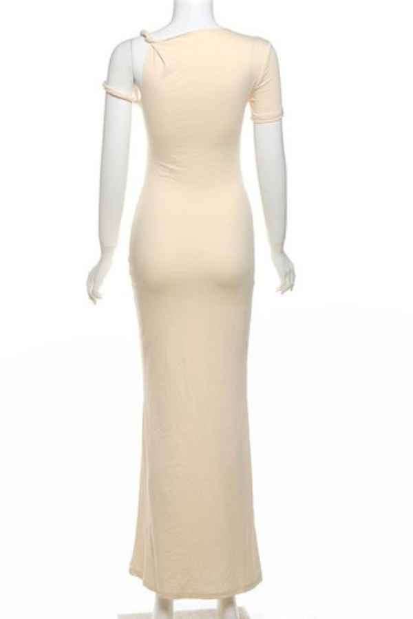 Sexy Solid Color Asymmetric Sleeveless Maxi Dress image 7