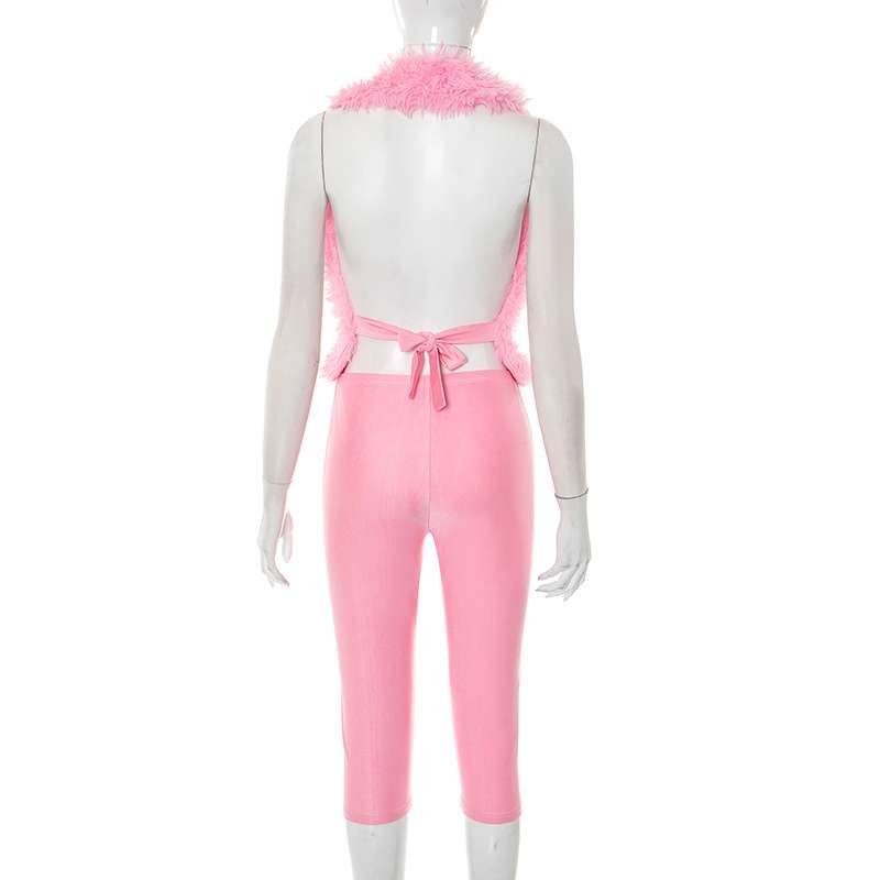 Faux Fur Open-Front Vest & Pants Set image 7