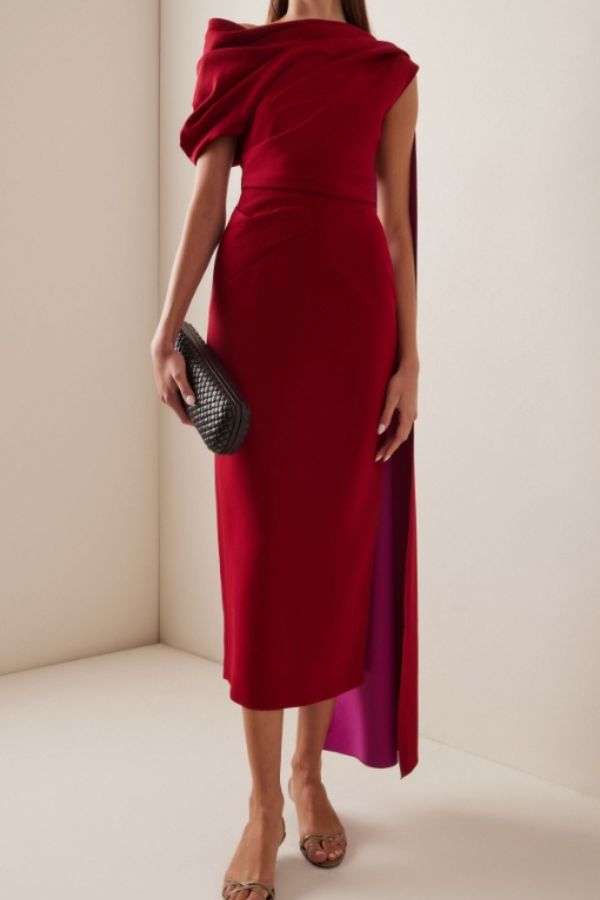 Elegant Draped Evening Gown - M, Red image