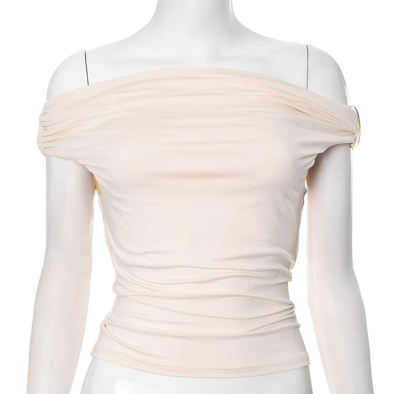 Off-Shoulder Ruched Top - M, Light Beige image