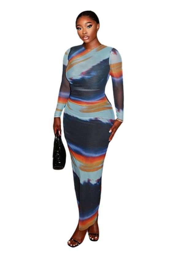 Abstract Printed Bodycon Maxi Dress image 1