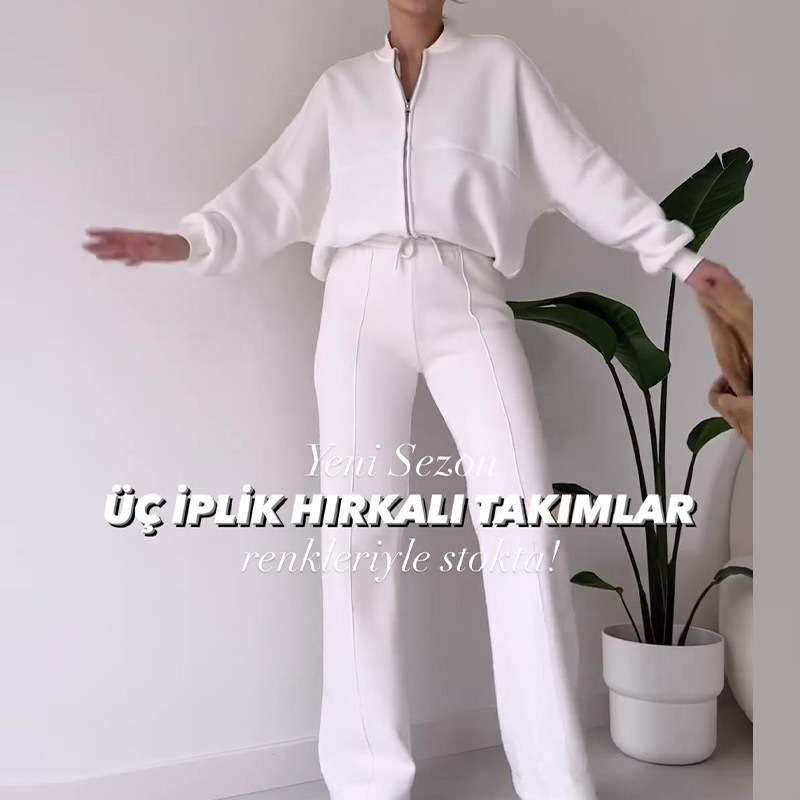 Stylish Two-Piece Tracksuit Set - M, White image