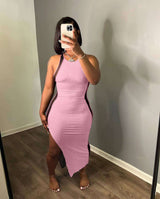 Sleeveless Bodycon Maxi Dress with Side Panels - L, Pink image