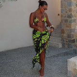 Butterfly Print Bikini Cover-Up Set - S, Green image