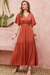 Pearl Chiffon A-Line V-Neck Half Sleeve Dress image 1
