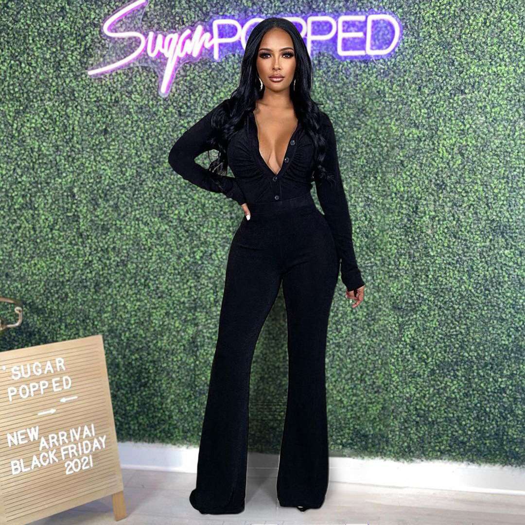 New Women Top Shirts and Pants Set - S, Black image