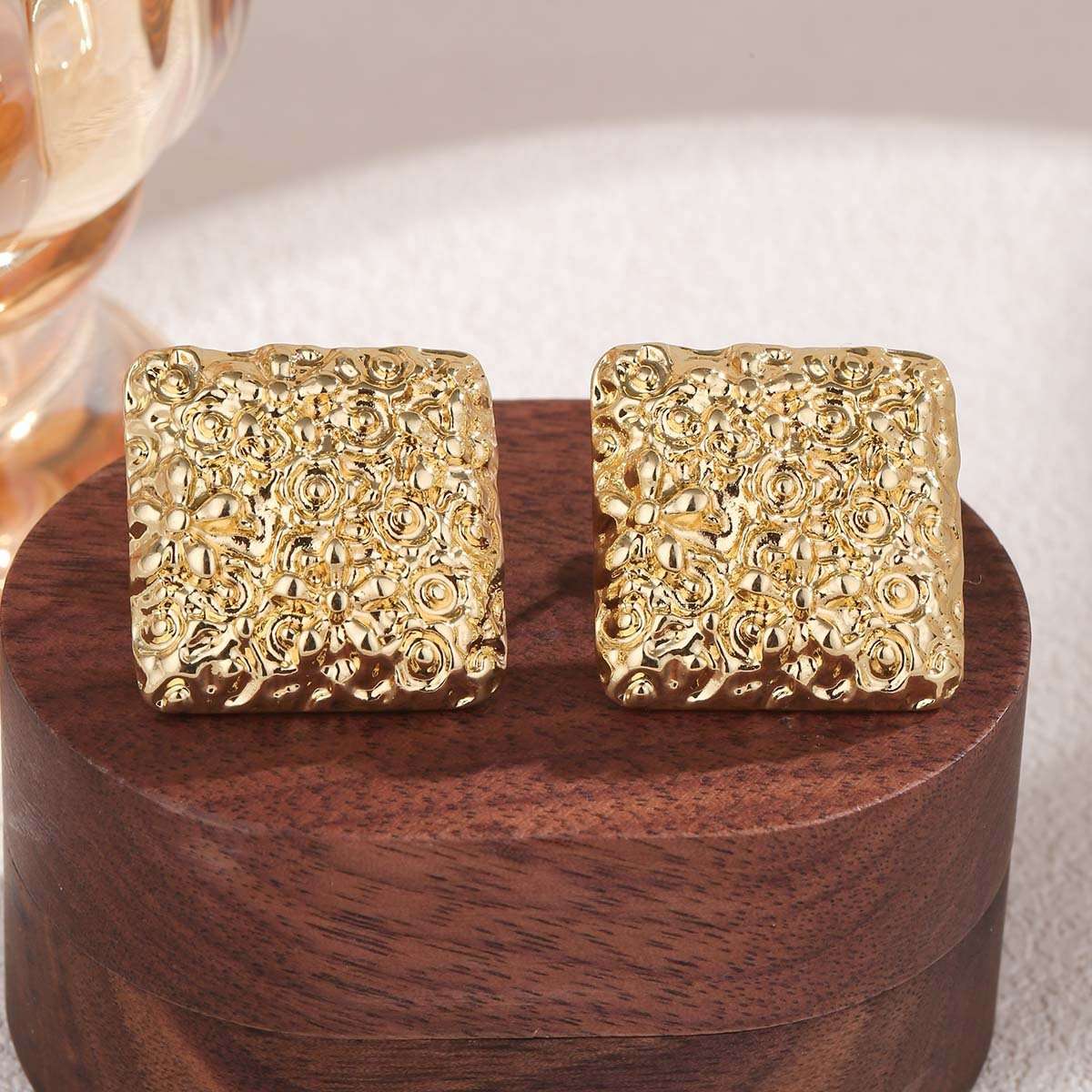 Textured Statement Earrings - Free Size, Gold image