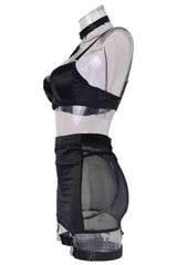 Sexy Sheer Patched Satin Mini Skirt 5pcs Lingerie Set image 4