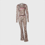 Versatile Leopard Print Hooded Top Pants Suit image 5