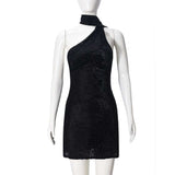 Asymmetrical neckline with scarf neck-tie Mini Dress image 2