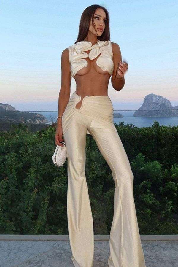 High-Waisted Flared Pants with Cut-Out Top image 0