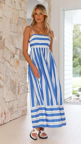 Coastal Breeze Striped Maxi Dress - M, Blue image