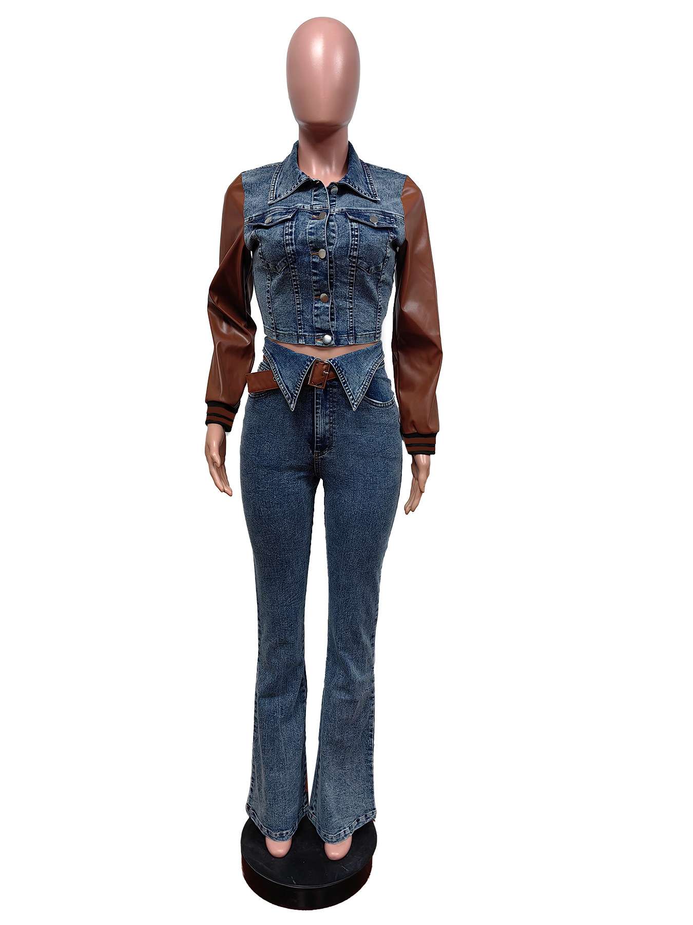 Patchwork Denim Set cropped jackethigh-waist jeans image 5