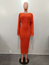 Long Sleeve Solid Pit Hip Dress image 4