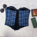 Plaid Strapless Ruffle Trim Corset Top image 4