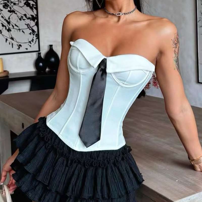 Strapless Bustier Top with Tie Detail image 3