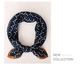 Geometric Print Scarf with Contrast Border - Free Size, Blue image