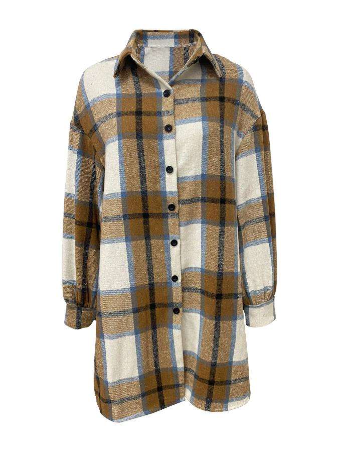 Contrast Color Plaid Long Sleeve Boyfriend Coat image 1