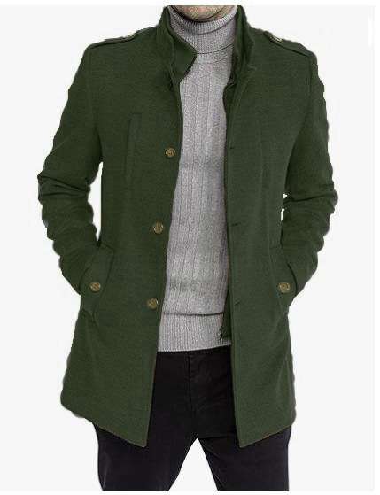 Stand Collar Long Sleeve Mens Trench Coat - M, Army Green image