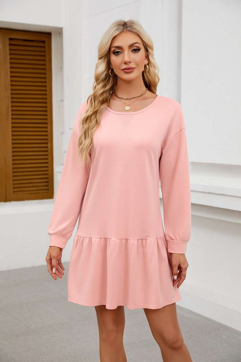 Solid Short Cute Dress - M, Pink image