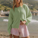 Button Down Long Sleeve Cardigan - M, Light Green image