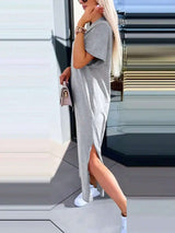 Oversized T-Shirt Dress with Side Slits image 3