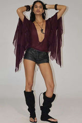 Deep V Plum Sheer Top image 0