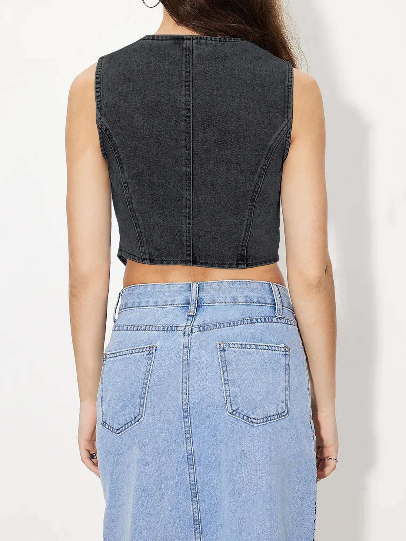 Light Wash Crop Vest image 5