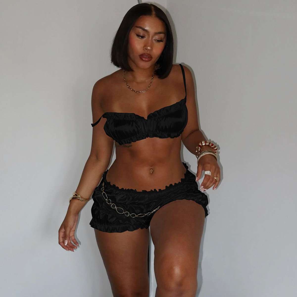 2-Piece Summer Ruched Sleeveless Crop Camisole & Shorts image 1