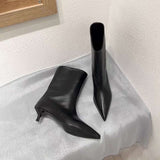 Elongated Square-Toe Kitten-Heel Calf Boots