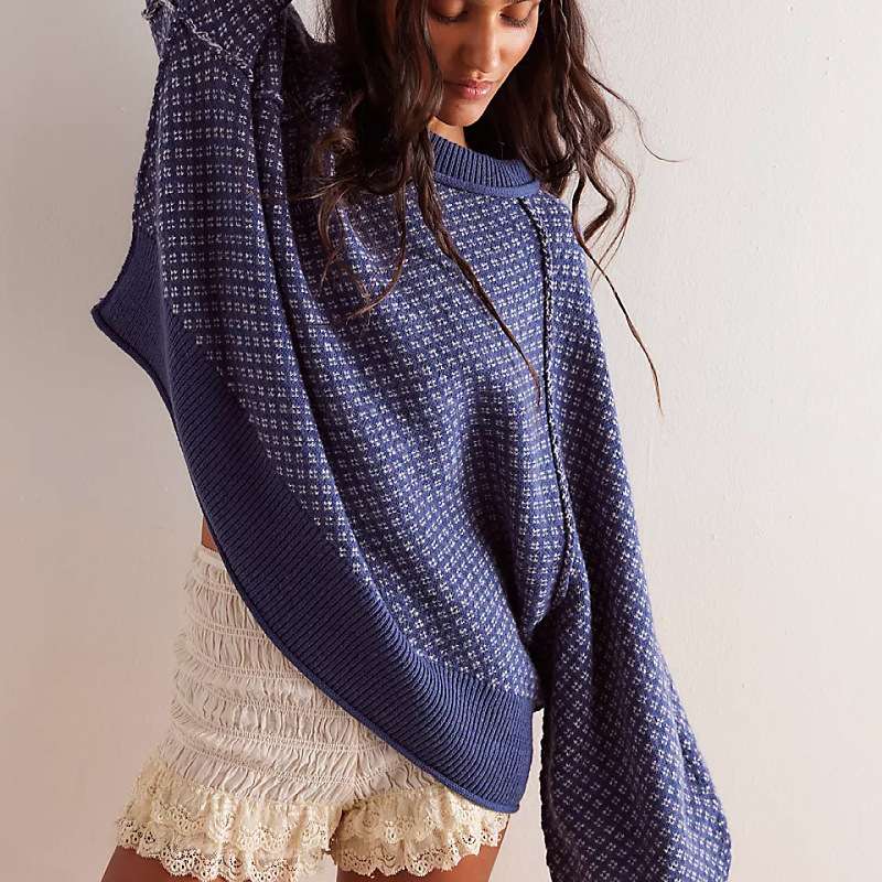 Oversize Knit Sweater Pullover - M, Multi Blue image
