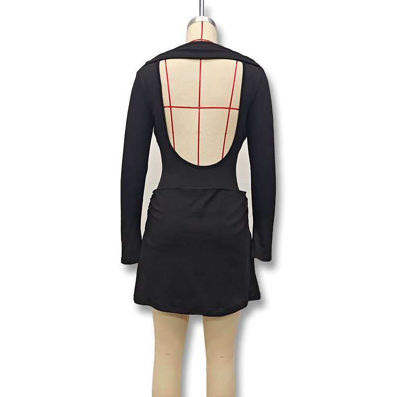 Open-Back Draped A-Line Mini Dress in Black image 4