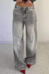 High-Waisted Wide-Leg Jeans - S, Grey image