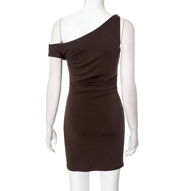 One-Shoulder Brown Mini Dress image 3