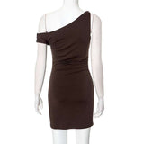 One-Shoulder Brown Mini Dress image 3